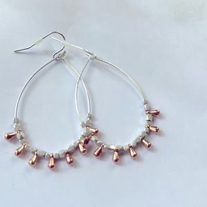Marlyn Schiff - Teardrop Shaped Wire Earrings - Rose Gold and Silver